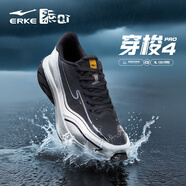 鴻星爾克（ERKE）穿梭4pro男鞋新款防潑水跑步鞋輕便防滑運動(dòng)鞋減震跑鞋 正黑/淺灰綠 44