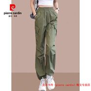 皮爾卡丹（pierre cardin）品牌高檔輕奢工裝褲女春秋2025高腰松緊寬松冰絲束腳運(yùn)動(dòng)褲休閑褲 品牌高端新品-軍綠色+酒紅色【2條優(yōu)惠裝】 S 【建議85-95斤】
