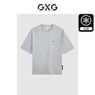 GXG男裝 夏季新款重磅系列精致小字母繡花圓領(lǐng)短袖T恤 麻灰色 M