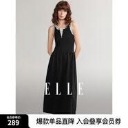 ELLE法式黑白拼接撞色收腰連衣裙女2024秋季新款休閑顯瘦無(wú)袖裙子 黑色 M