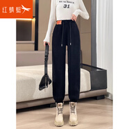 紅蜻蜓加絨褲子女春秋季新款加厚羊羔絨衛褲雪尼爾束腳運動(dòng)褲女休閑褲 黑色 常規 4XL 【建議146-160斤】