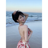 以歐（YIOU）旅游拍照海邊度假沙灘裙超仙女露背綁帶高腰碎花吊帶連衣裙子1172 花色 M