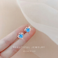 百年老鳯祥S999純銀耳釘女款耳環(huán)小眾簡(jiǎn)約氣質(zhì)耳墜耳飾送女友禮物 通體999純銀一對 送證書(shū) 天空藍