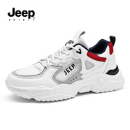 JEEP SPIRIT吉普鞋子男鞋2025冬季新款休閑運動(dòng)老爹鞋男厚底增高百搭跑步板鞋 白紅【夏季款】 5119606328 40