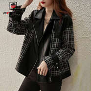 AEMAPE外套女2025秋冬季新款時(shí)尚小香風(fēng)機車(chē)皮衣短外套女小個(gè)子上衣女裝 黑色 M _105-115斤