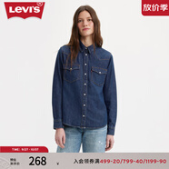 Levi's李維斯女士美式經(jīng)典翻領(lǐng)時尚寬松簡約舒適藍色上衣牛仔襯衫 深藍色 86832-0017 XS