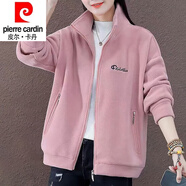 皮爾卡丹（pierre cardin）23年新款【雙面絨】開(kāi)衫拉鏈寬松外套秋冬中年韓版加絨保暖衛衣女 粉色 M 建議80-110斤