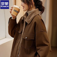 羅蒙（ROMON）冬季新款復古加絨牛仔羊羔外套短款小個(gè)子加厚保暖上衣 【咖色】加絨牛仔外套 加厚 S 【建議85-105斤】