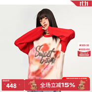 LALABOBO[蘇新皓同款]個性涂鴉長袖t恤男女純棉寬松百搭上衣潮流RBDC-DT12 紅色 XS