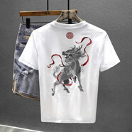 南極人（Nanjiren）國(guó)服刺繡中國(guó)風(fēng)國(guó)潮麒麟刺繡短袖t恤男2024夏季新款潮牌半袖體恤t 白色 XL