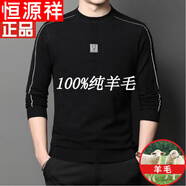 恒源祥純羊毛絨衫秋冬季圓 領(lǐng)男士針織長(cháng)袖t 恤薄 款打底衫保暖毛衣男 2001黑色 XL (175)