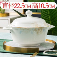 華君陶瓷碗家用簡(jiǎn)約創(chuàng  )意吃飯高腳碗面碗湯碗10個(gè)裝景德鎮餐具套裝組合 國色天香富貴堡(不可明火)+大勺