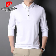 皮爾卡丹（pierre cardin）官方品牌旗艦爸爸長袖t恤男純棉中年男士純色pol.o衫中老年人夏裝 白色 3XL 56/185 【建議155-170斤】