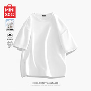 名創(chuàng)優(yōu)品（MINISO）260g重磅短袖t恤男夏季運(yùn)動(dòng)潮流百搭休閑半袖新款打底美式體恤衫 【重磅100%純棉】白色(純色) S 165 (男女同款)