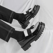 絳天（jiangtian）一腳蹬男士樂(lè )福鞋秋冬季男鞋增高厚底亮面潮流皮鞋懶人豆豆鞋 黑白68809-1 38