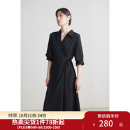 獨束大碼女裝圍裹式氣質(zhì)V翻領連衣裙夏季新款微胖mm收腰顯瘦A字裙 松露黑 4XL (尺碼：6)