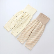 嬰兒高腰護肚褲純棉保暖褲秋冬厚款男女兒童護臍褲寶寶秋褲2條裝 卡其條紋 高腰褲子2條裝 70碼，身高60-70cm左右