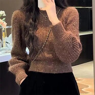 東方鴨2023冬季新款小個子收腰內搭羊毛衫上衣女洋氣圓領打底短款毛衣 咖色 工廠直銷 L 建議95-105斤
