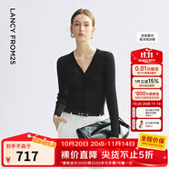 朗姿V領(lǐng)開襟百搭針織開衫肌理亞麻針織衫外搭薄款2025年夏季新款 夜幕黑色 S