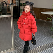 迪士尼女童羽絨棉服過(guò)年冬裝新款兒童連帽保暖棉衣紅色拜年服洋氣女孩外 中國紅 140 cm