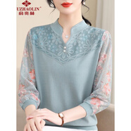 俞兆林（YUZHAOLIN）中老年女裝中年媽媽裝春裝紗袖針織小衫中年女夏季T恤中經(jīng)典款式 蘭色 3XL (建議135-145斤)