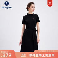 Navigare意大利小帆船女士連衣裙25夏季休閑百搭裙子不對稱翻領(lǐng)通勤中長裙 暗夜黑 L
