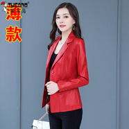 啄木鳥(niǎo)（TUCANO）2026新款春秋季仿皮衣女短款韓版修身加棉大尺碼皮夾克洋氣小外套 2022910-大紅色-薄款 S 【建議70-80斤】