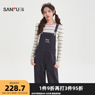 三福連身褲2025秋季蝴蝶結(jié)刺繡可調(diào)肩帶背帶褲女裝509536 寶藍(lán) M