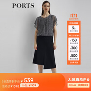 PORTS寶姿 商場同款新品女裝復(fù)古荷葉袖短袖襯衫LL8B053KPP006 黑色印花 XS (2)