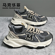 馬克華菲男鞋秋冬季老爹鞋男2025厚底運動(dòng)鞋男士網(wǎng)面休閑鞋男 白灰 41