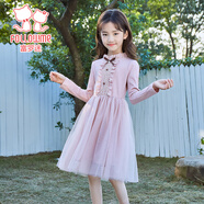 富羅迷女童連衣裙甜美網(wǎng)紗裙針織拼接網(wǎng)紗公主裙春秋女童連衣裙