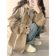 GUOCILRN美式外套工裝款休閑連帽夾克新款寬松學(xué)院風(fēng)情侶百搭慵懶風(fēng) 卡其色 S 75-90斤