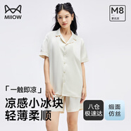 貓人（MiiOW）女士睡衣女小冰塊冰絲開衫短袖家居服 禮盒裝送老婆送女友