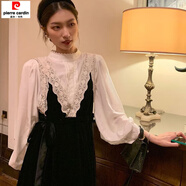 皮爾卡丹（pierre cardin）秋冬款氛圍感絲絨法式背心裙吊帶連衣裙半高領(lǐng)打底襯衫兩件套套裝 襯衣加背帶裙 M