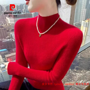 皮爾卡丹（pierre cardin）品牌高檔輕奢一線(xiàn)成衣純山羊絨衫女秋冬半高領(lǐng)洋氣內搭修身毛衣打 品牌高端新品-大紅色 【100%正品羊絨衫】 S 【80-95斤】