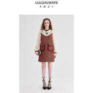 LULUALWAYS我愛露露24秋季新款氣質(zhì)甜美通勤復(fù)古格調(diào)小香風(fēng)連衣裙 紅色  L