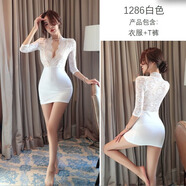 席音欲御大碼包臀裙夜店套裝蕾絲修身連衣裙女秘書制服性感睡衣 白色 均碼