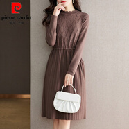 皮爾卡丹（pierre cardin）連衣裙配大衣打底裙2024新款女秋冬季收腰顯瘦小個(gè)子中長(cháng)款毛衣裙 駝色 L