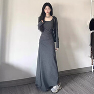 皮爾卡丹法式灰色長袖針織打底內(nèi)搭連衣裙子女秋冬季2024新款包臀后媽長裙 【灰色】 55/60kg/L