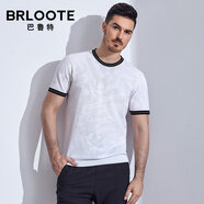 Brloote/巴魯特短袖男 時尚商務(wù)黑白撞色男士圓領(lǐng)T恤上衣 夏裝 白色 M 170/92A