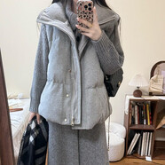 韓系慵懶寬松棉服馬甲+翻領(lǐng)毛衣+闊腿褲ins風(fēng)秋冬季新款三件套裝 單件棉服馬甲 L