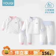 優(yōu)奇嬰兒衣服秋冬套裝寶寶保暖夾棉內(nèi)衣高腰護(hù)肚男女兒童2件套秋冬裝 2套【淺藍(lán)+淺紅】 59
