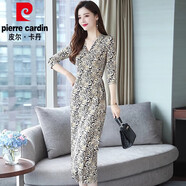 皮爾卡丹（pierre cardin）秋季2025年新款女早秋媽媽高端時尚春秋一片式氣質(zhì)洋氣連衣裙長款 豹紋七分袖（9602） 2XL