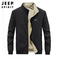 JEEP SPIRIT吉普外套男春秋季夾克男士兩面穿立領(lǐng)休閑運(yùn)動男裝上衣  卡其 XL