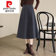 皮爾卡丹（pierre cardin）針織黑色毛呢半身裙女秋冬2025新款高腰大擺裙小個(gè)子a字中長(cháng)款西 灰色-毛呢長(cháng)款 30/2XL