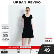 UR秋季新款女裝少女感蕾絲花邊顯瘦正肩短袖T恤UYY440030 黑色 XL