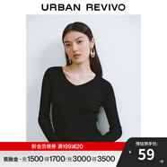 UR秋季新款女裝簡(jiǎn)約基礎(chǔ)百搭休閑修身V領(lǐng)針織衫UWB940008 正黑 M