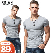 續(xù)點 短袖t恤男 純色運動夏季休閑緊身圓領(lǐng)上衣白色修身衣服男士T恤衫 花灰色+花灰色（兩件裝） XL (175) （135-150斤左右）
