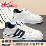雙星八特雙星男鞋耐磨厚底運動(dòng)休閑平板鞋秋季防水皮面駕車(chē)黑色男士工作鞋 白藍【升級款】 39