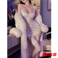 美安嘉碎花蕾絲吊帶連衣裙女帶胸墊緊身收腰顯身材純欲辣妹性感包臀短裙 白色-純欲連衣裙 M -純欲連衣裙